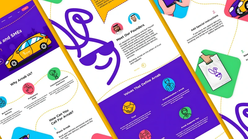Arnab’s illustrated purple and yellow brand website