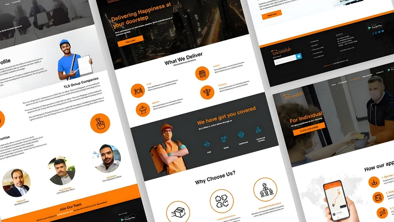 Tawseelah last-mile delivery website in orange and black